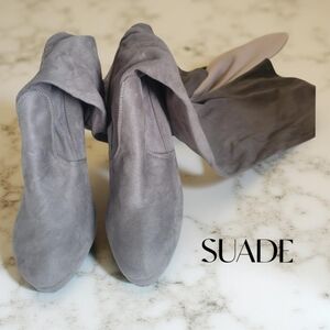 🥰🤩 GRAY SUADE PUSH DOWN KNEE HIGH STRETCH BEAUTIFUL BOOTS 👢 😍